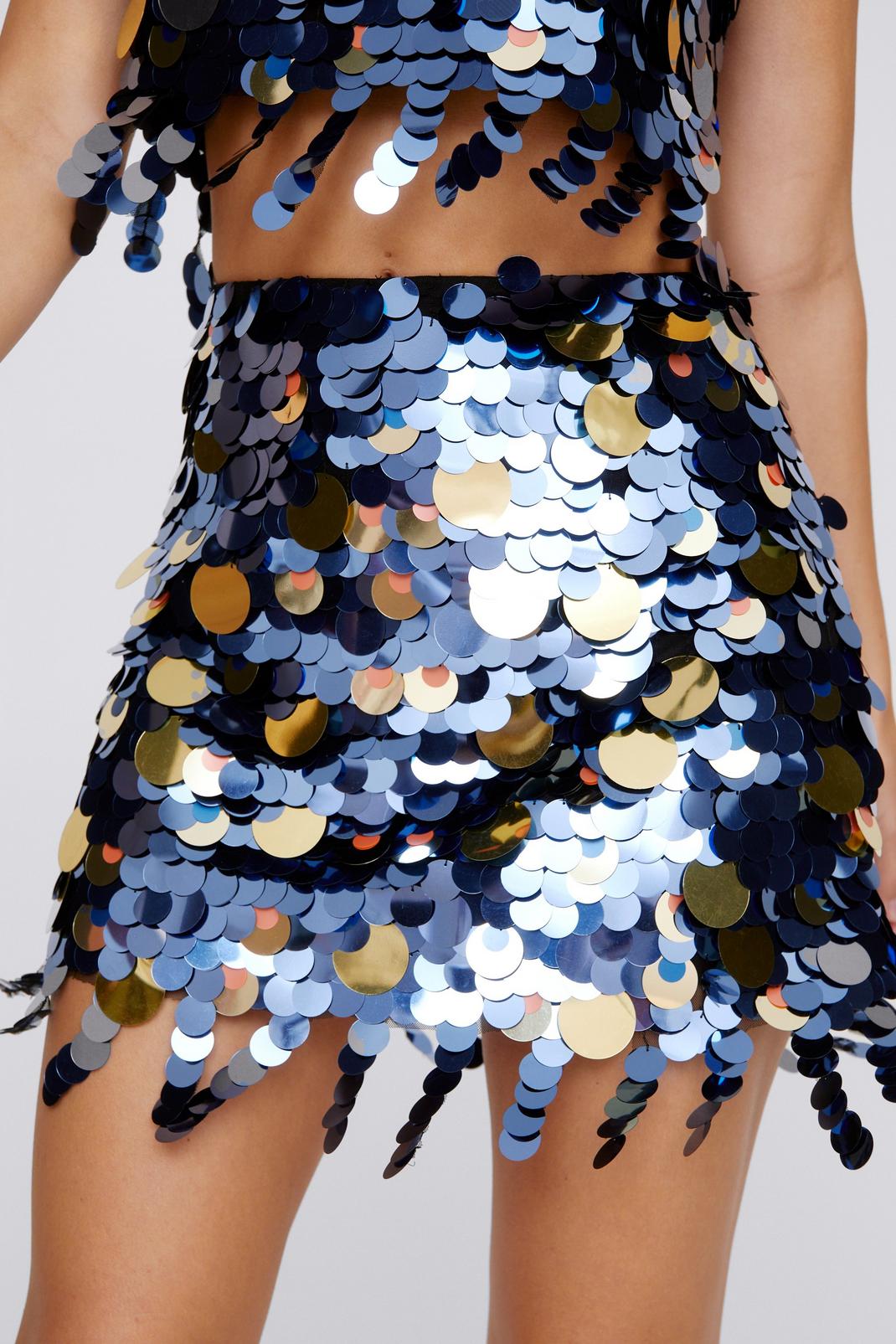 Blue Mixed Disc Tassel Hem Mini Skirt image number 1