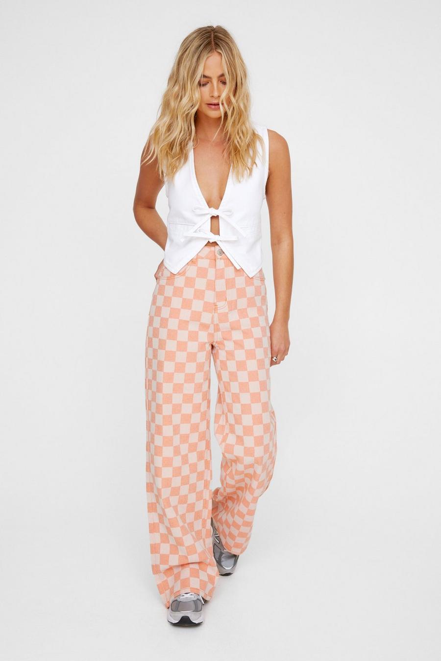 Twill Checkerboard Baggy Trousers