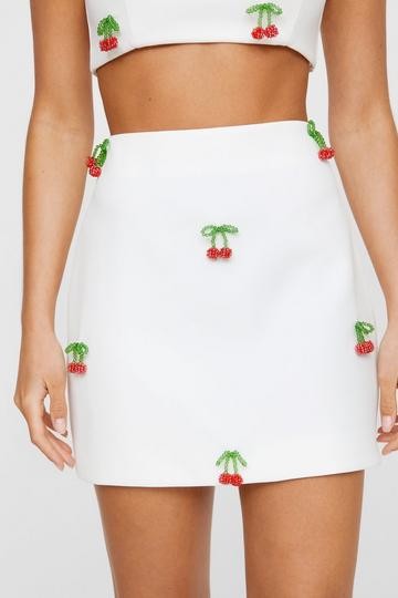 White Cherry Embellished Tailored Skirt