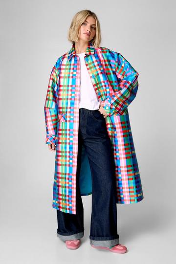 Premium Check Satin Twill Maxi Coat multi