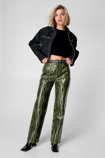 Green Leopard Faux Leather Pant green