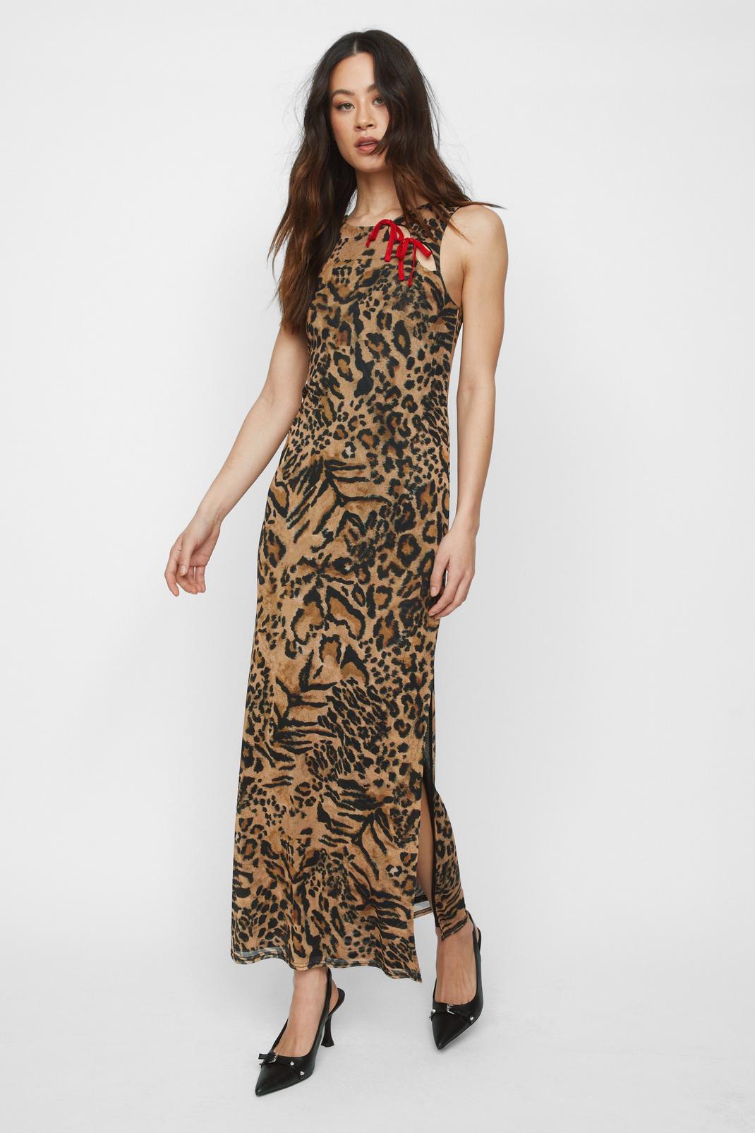 Leopard Mesh Cut Out Maxi Dress image number 1