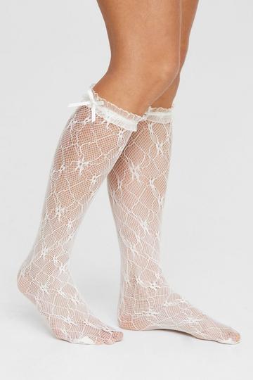 Lace Ruffle Bow Knee High Socks white