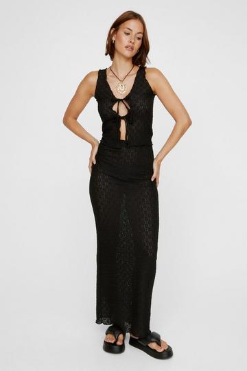 Black Textured Lace Maxi Skirt