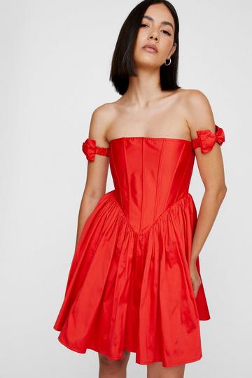 Bow Strap Corset Taffeta Mini Dress red