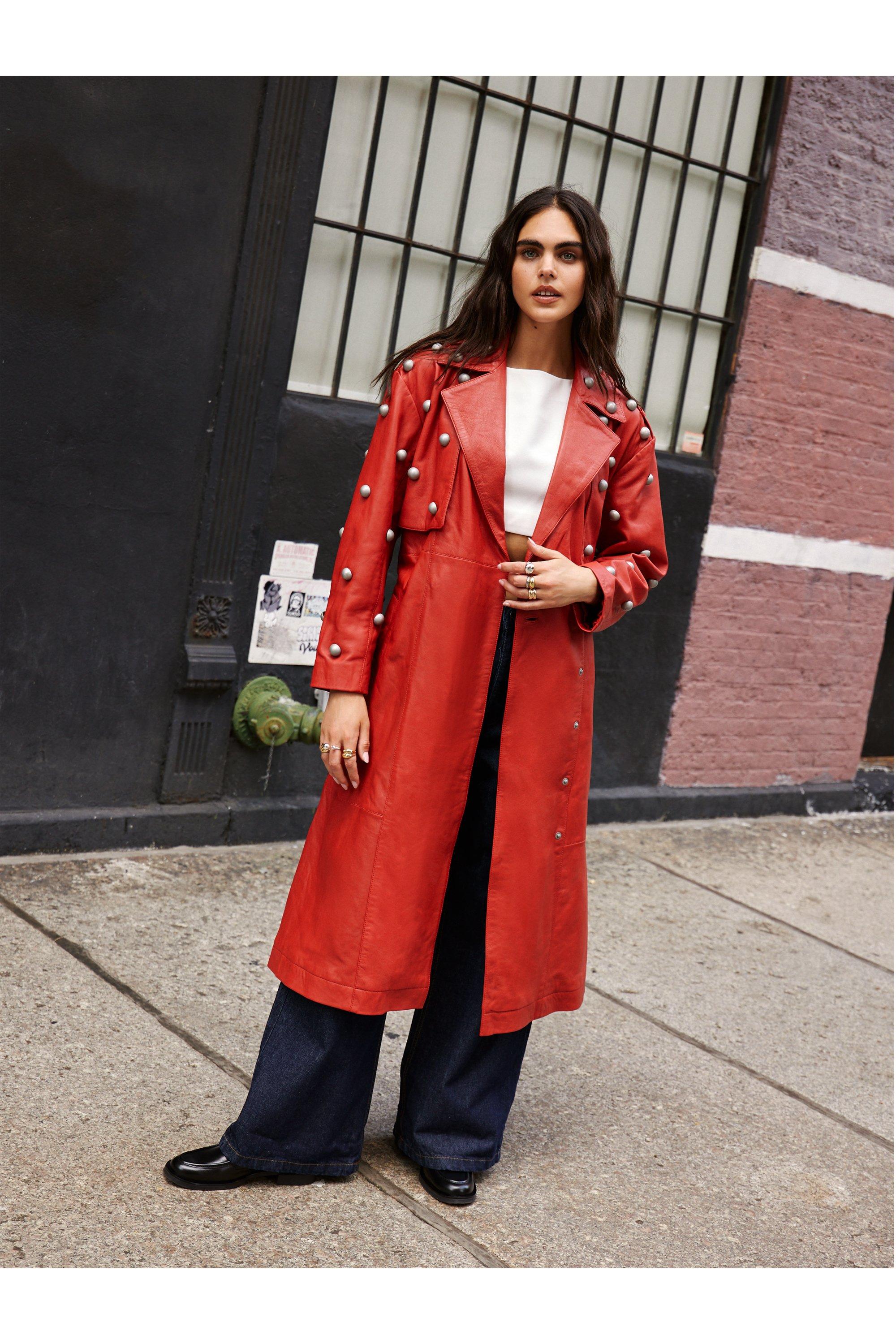 Limited Studded Real Leather Trench Coat