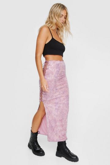 Lace Cut Out Maxi Skirt pink