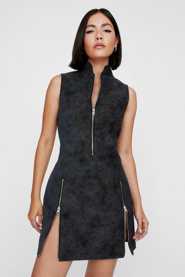 Distressed Faux Leather Mini Dress black