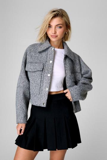 Textured Wool Blend Trucker Jacket grey