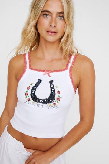 Lucky You Lace Trim Strappy Tank white