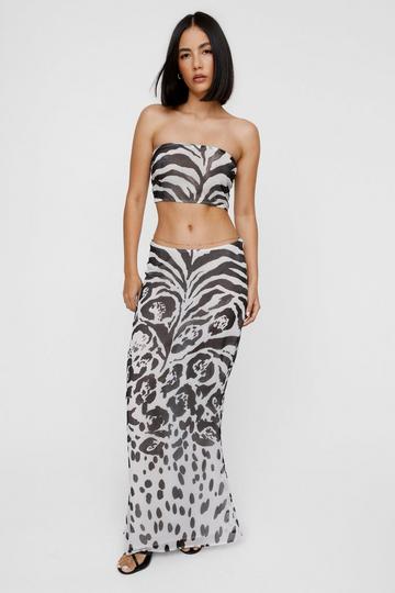 Mono Zebra Placement Print Maxi Skirt mono