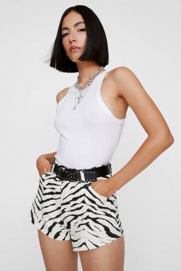 Denim Zebra Print Shorts mono