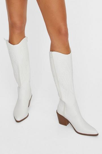 Faux Leather Western Boots white
