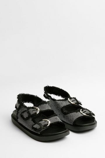 Black Embellished Flatbed Sandals