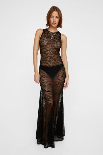 Black Sheer Lace Maxi Dress