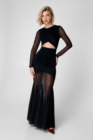 Black Mesh Cut Out Maxi Dress