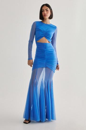 Mesh Cut Out Maxi Dress blue