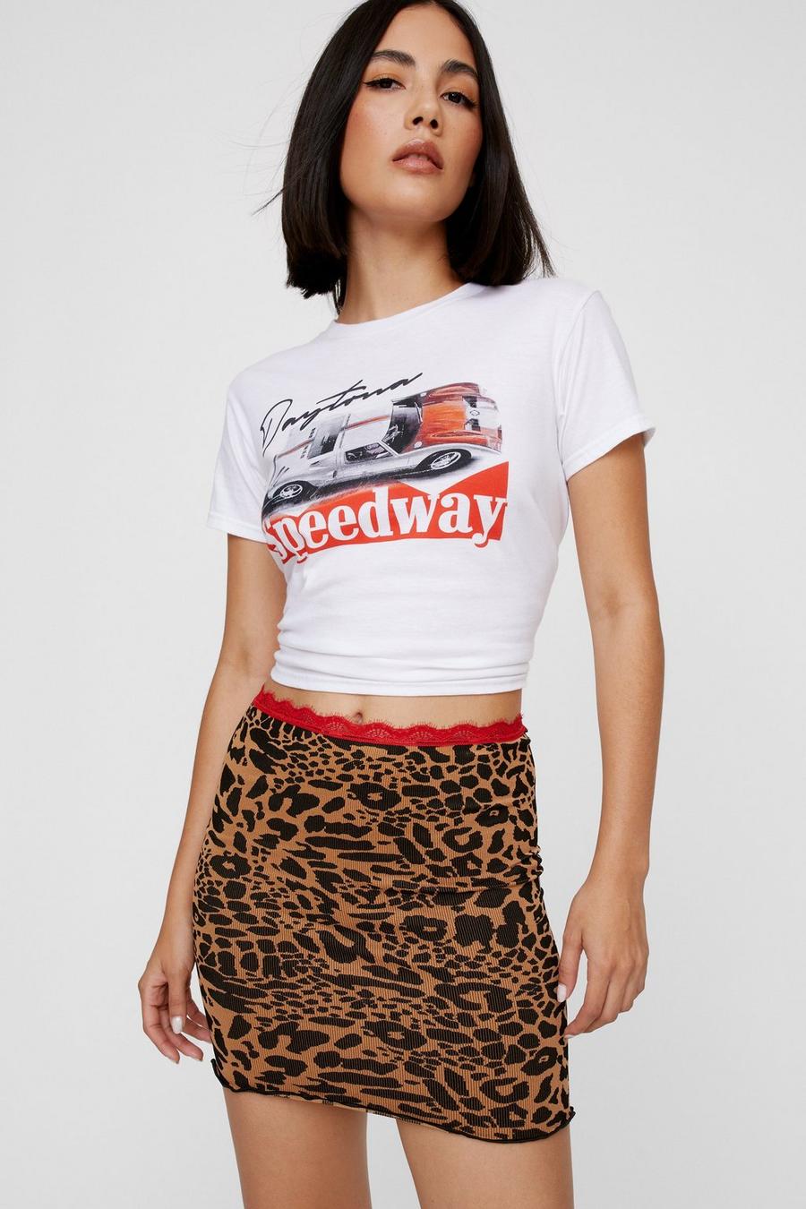Seamless Leopard Lace Trim Mini Skirt