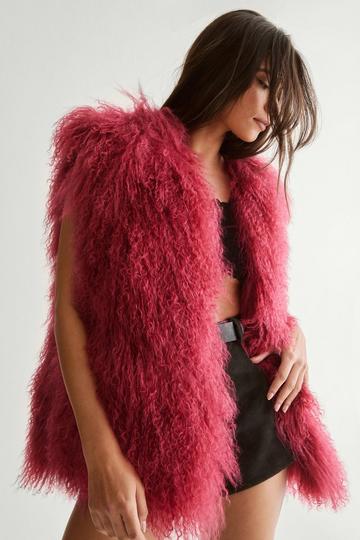 Premium Real Shearling Gilet berry