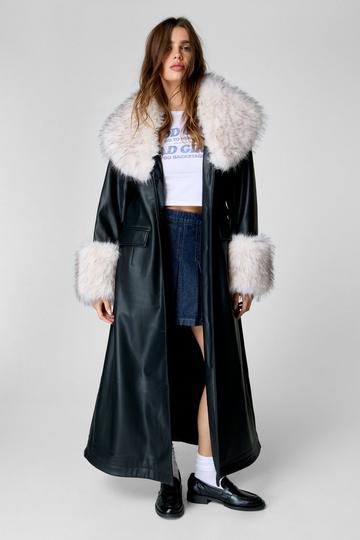 Plush Tipped Fur Maxi Coat black