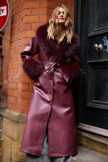 Plush Tipped Fur Maxi Coat wine