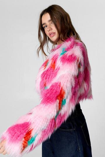 Pink Premium Patchwork Faux Fur Cropped Coat