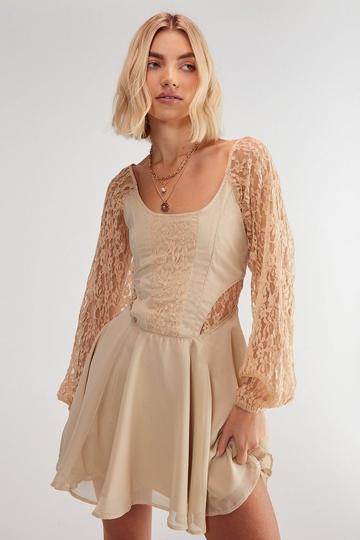 Nude Lace Insert Skater Mini Dress