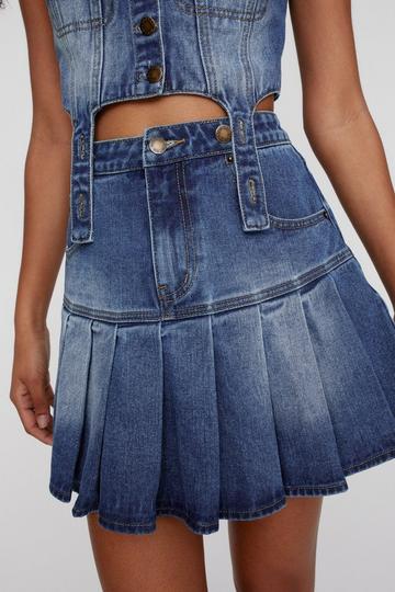 Denim Pleated Mini Skirt authentic denim