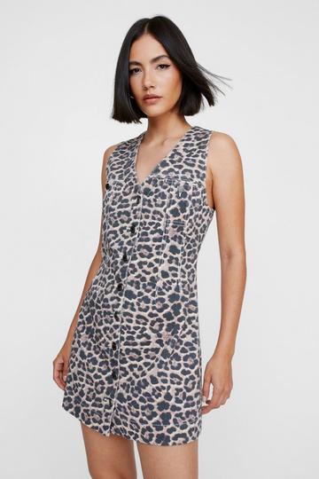 Denim Leopard Print Sleeveless Dress animal