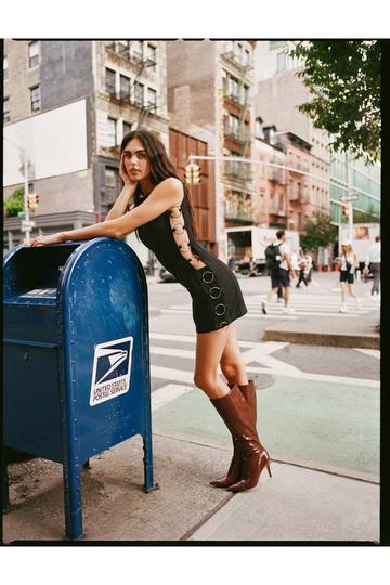 Black Ring Detail Denim Mini Dress