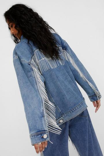 Diamante Fringe Trim Denim Jacket authentic denim