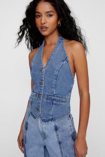 Denim Backless Waistcoat authentic midwash