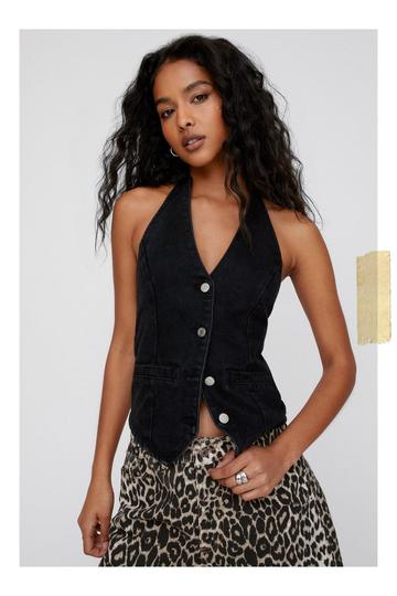 Black Denim Backless Waistcoat