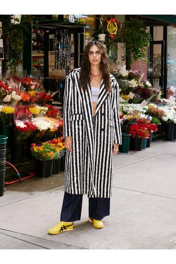 Striped Wool Look Maxi Coat mono