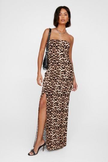 Leopard Print Bandeau Maxi Dress leopard