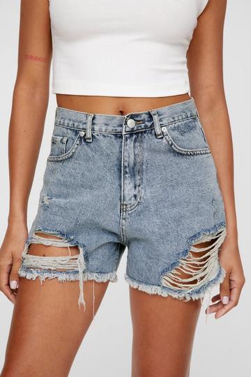 Distressed Denim Short acid wash dark blue