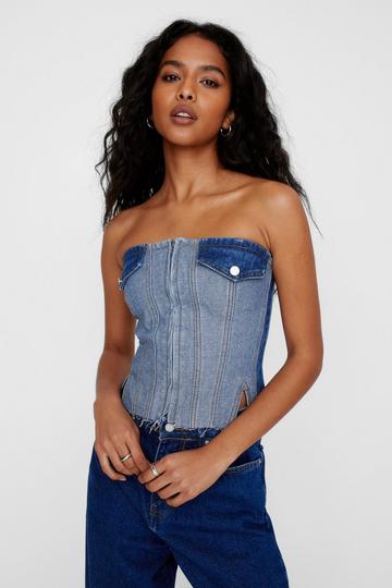 Denim Pocket Detail Bustier blue