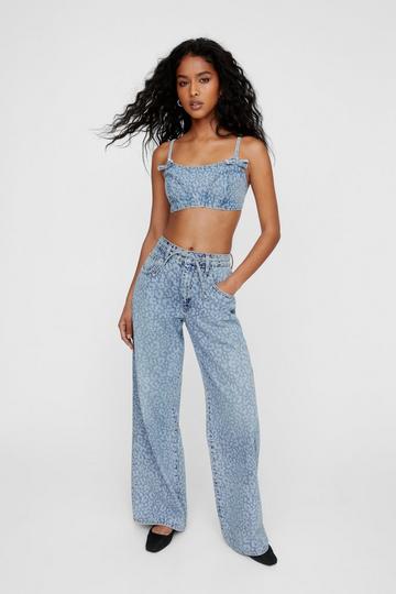 Washed Leopard Print Jean wash blue