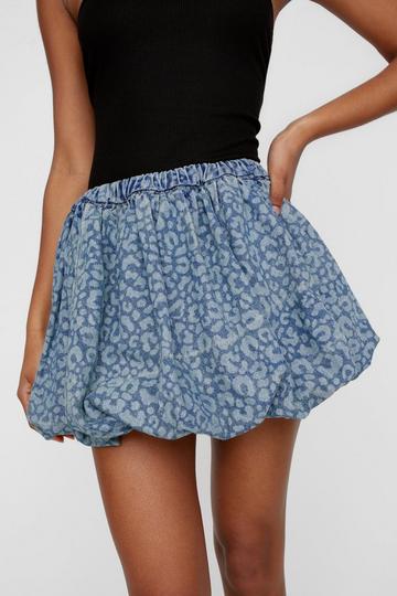 Blue Washed Leopard Denim Skirt