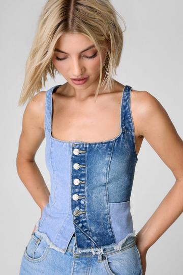 Denim Colourblock Corset Top blue