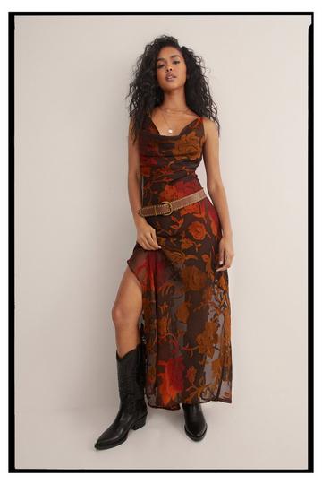 Burnout Bias Cut Maxi Dress brown