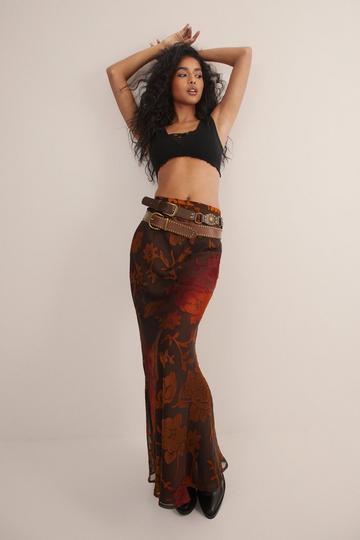 Burnout Bias Cut Maxi Skirt brown