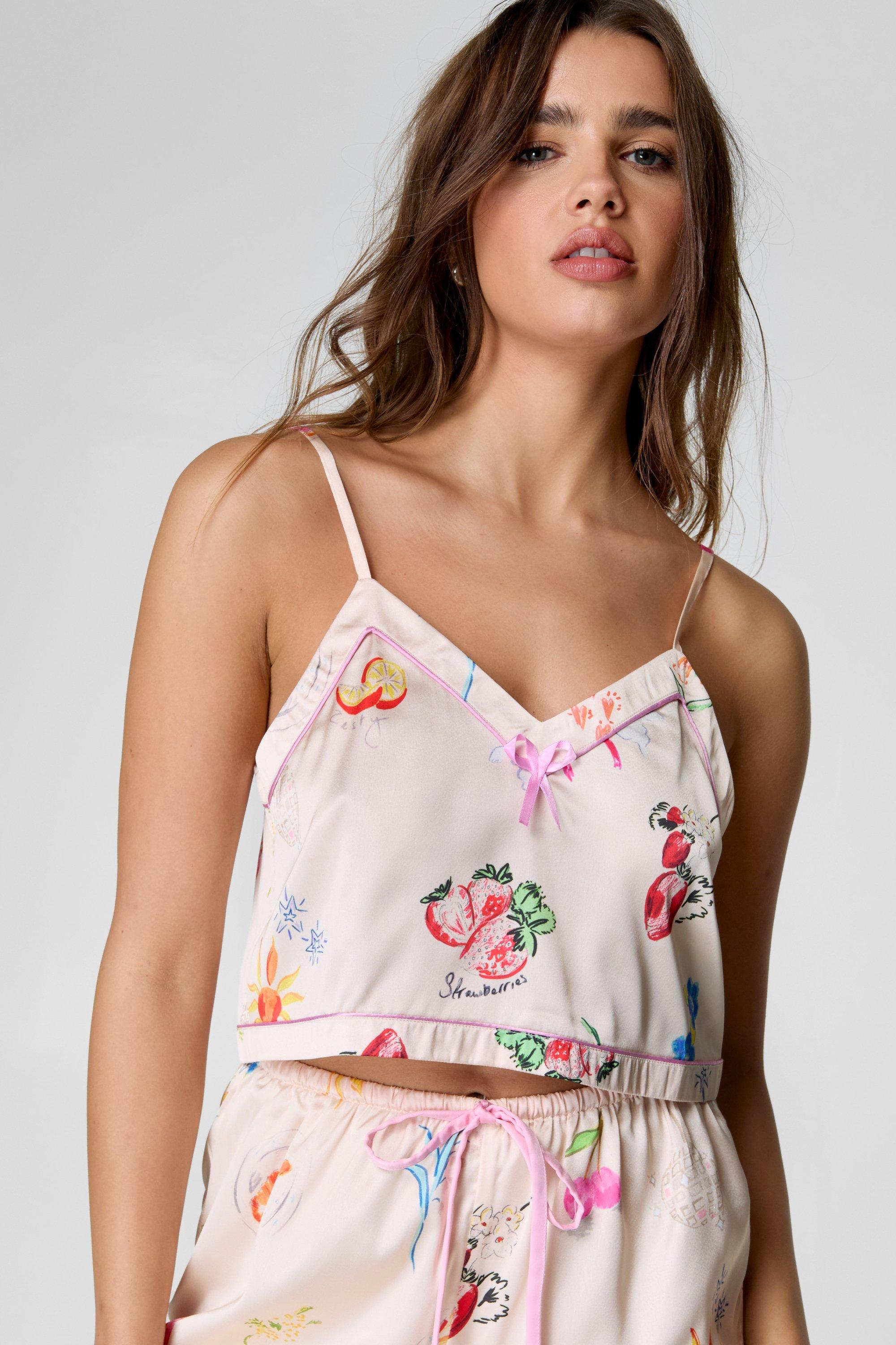 Satin Conversational Print Cami And Pants Pajama Set Nasty Gal