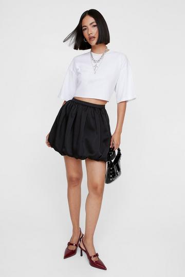 Black Puffball Structured Satin Mini Skirt