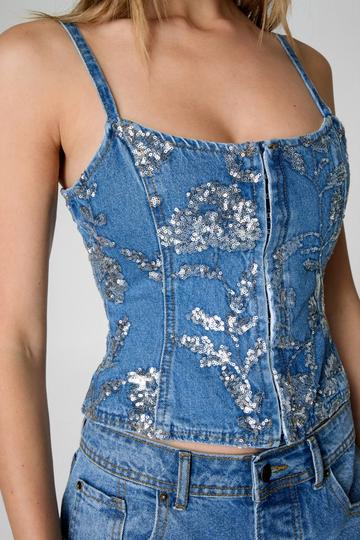 Limited Sequin Denim Corset Top authentic denim