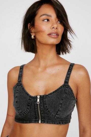 Black Strappy Zip Denim Bralette