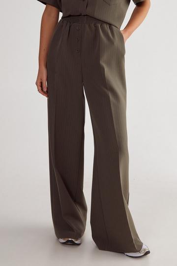 Pinstripe Button Front Detail Tailored Trouser. khaki