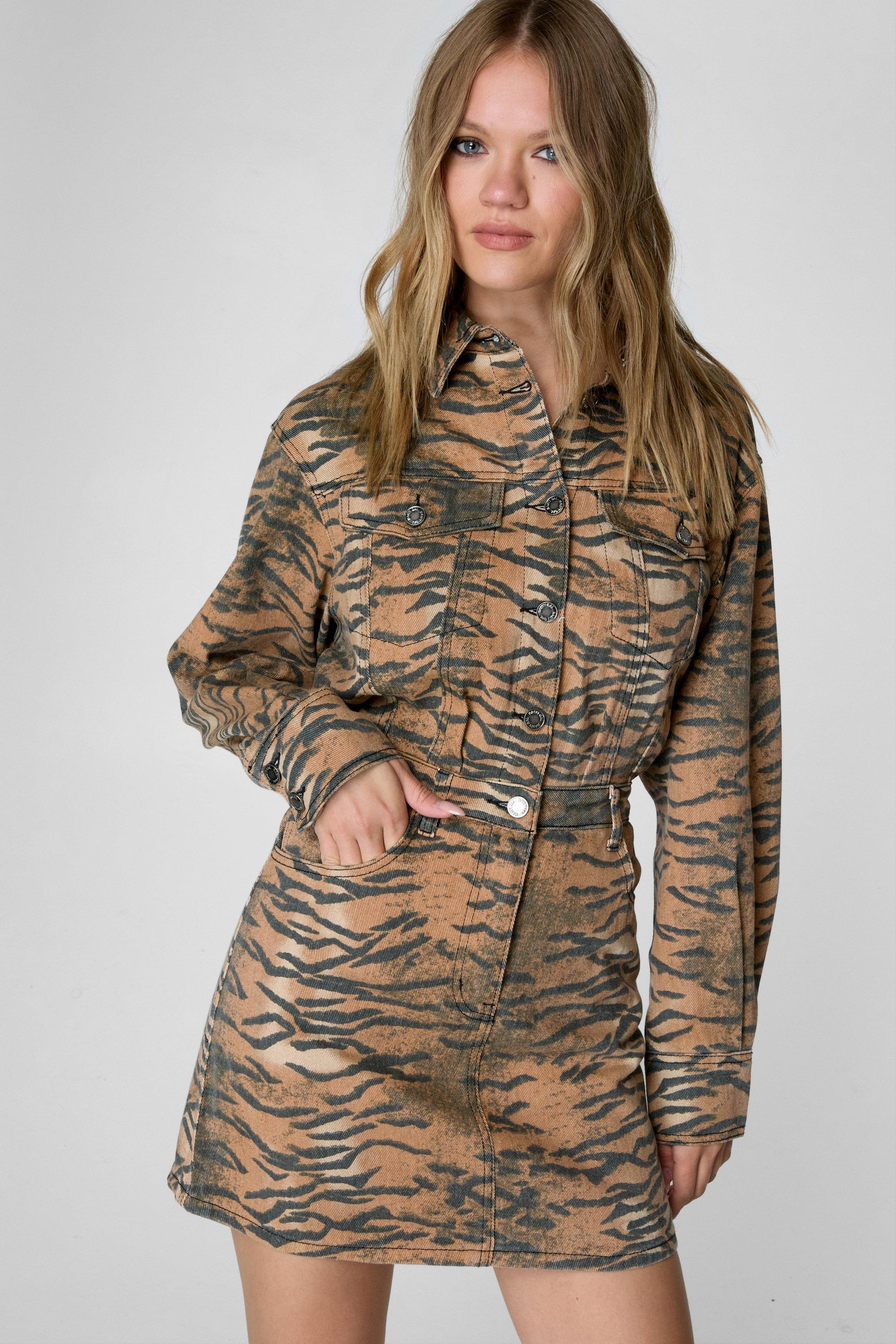 Nasty Gal Tiger Print Denim Shirt Dress