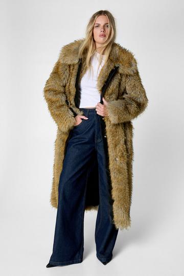 Premium Contrast Fur Panelled Coat brown