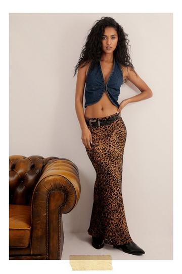 Leopard Devore Maxi Skirt brown